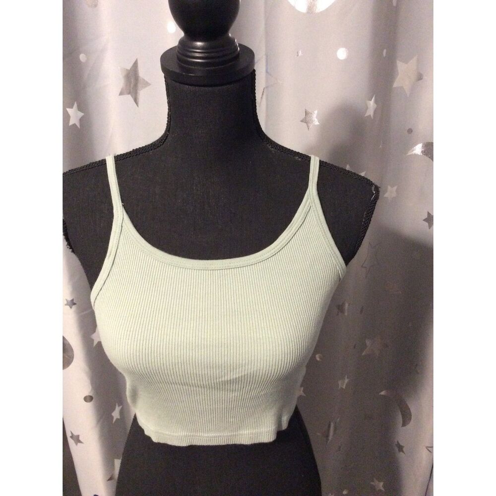 Brandy Melville Sage Green Spaghetti Strap crop ribbed top One Size